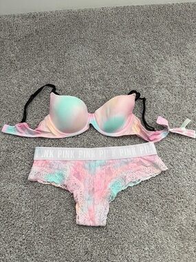 Victoria's Secret PINK Pastel Tie-Dye Lace Bra & Panty Set